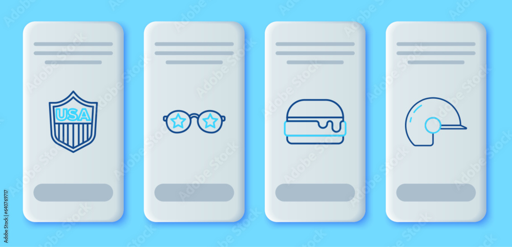 Wall mural set line glasses with stars, burger, shield and baseball helmet icon. vector