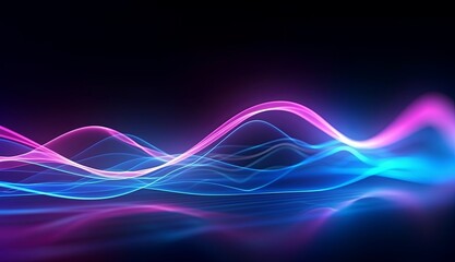 Fototapeta premium abstract futuristic background with pink blue glowing neon moving high speed wave lines and bokeh lights. Data transfer concept Fantastic wallpaper, Generative AI