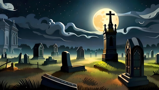 Old graveyard on Halloween night