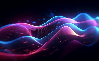 abstract futuristic background with pink blue green glowing neon moving high speed wave lines and bokeh lights. Data transfer concept Fantastic wallpaper, Generative AI