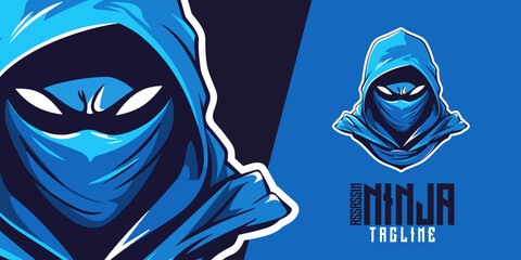 Blue Ninja Assassin Illustrated: Logo, Mascot, Illustration, Vector Graphic for Sport and E-Sport Gaming Teams, Lethal Mascot Head  © Giu Studios