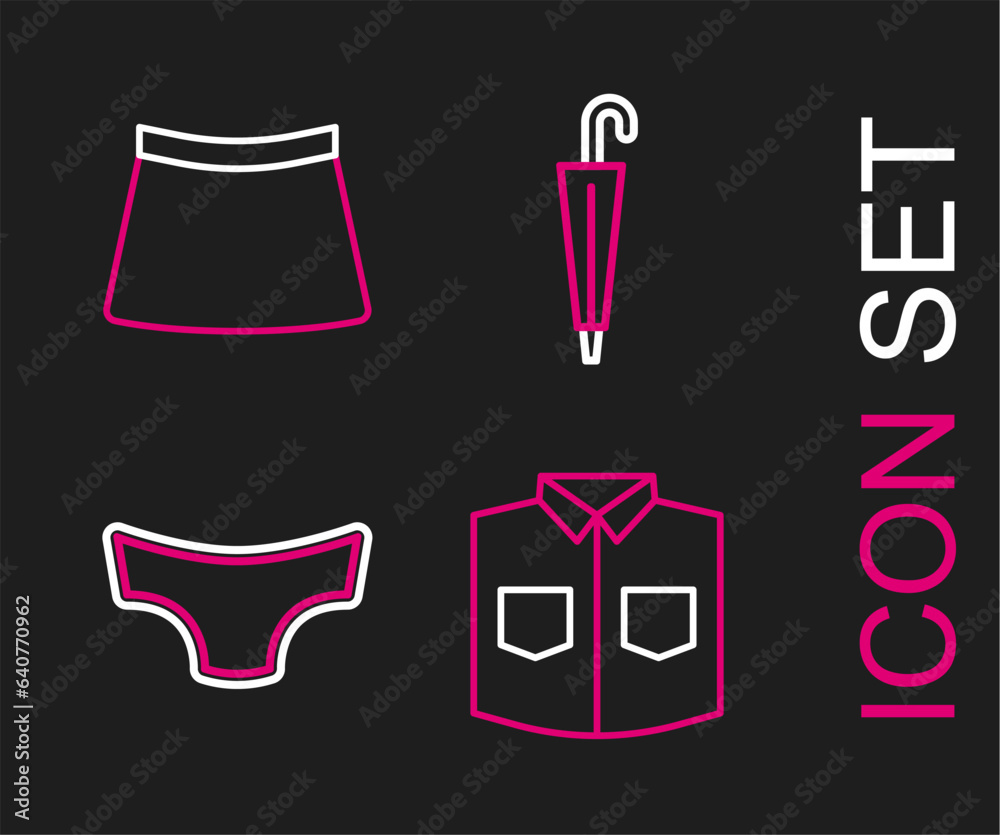 Wall mural set line shirt, men underpants, umbrella and skirt icon. vector