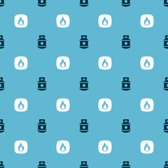 Set Propane gas tank and Fire flame on seamless pattern. Vector