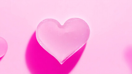 Heart shaped ice cube on a pink background. Concept of love and romance. Valentine's day