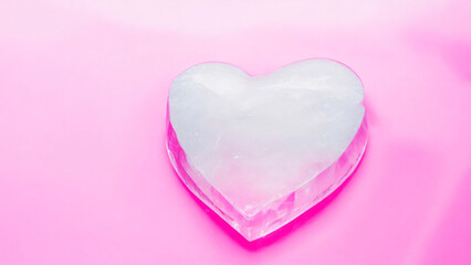 Heart shaped ice cube on pink background. Valentines Day concept. love and romance
