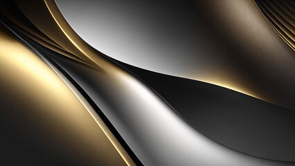 Abstract metallic background with golden and silver lines. 3d render illustration