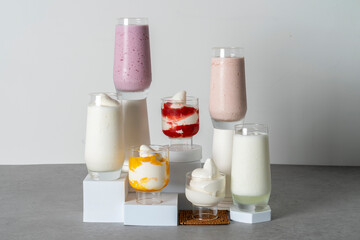 Strawberry ice cream, ice cream, lemonade, coffee, scones, blueberries