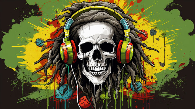 cr&acirc;nio rasta, banner reggae m&uacute;sica hip pop