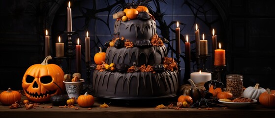 Halloween Cake on a Scary Background. Halloween Event.