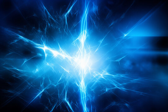 Generative ai collage image picture of blue neon electric light illumination explode over dark futuristic background