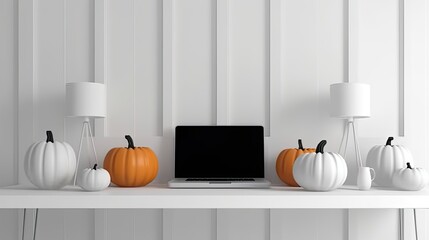 Working desk with halloween decorations