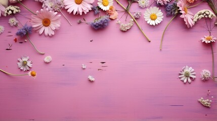 Obraz na płótnie Canvas A bunch of flowers on a pink surface