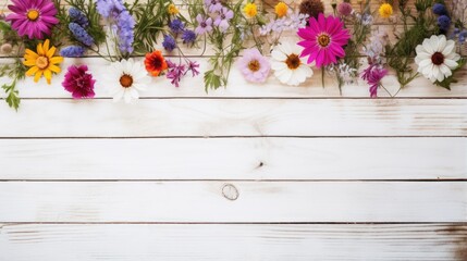 A bunch of flowers on a white wooden table
