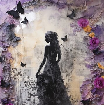 Painting of a woman and butterflies