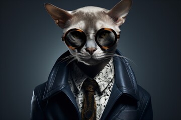 Funny animal cat fashion model wearing a modern outfit