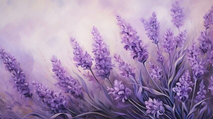 Naklejka premium a painting of purple flowers in a field of lavenders. generative ai