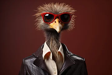 Rolgordijnen Funny animal chicken fashion model wearing a modern outfit © Tarun