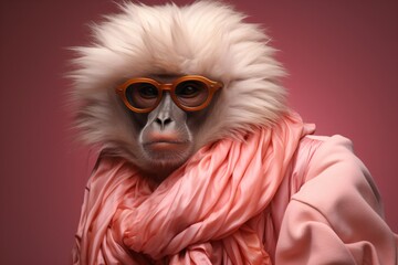 Funny animal monkey fashion model wearing a modern outfit