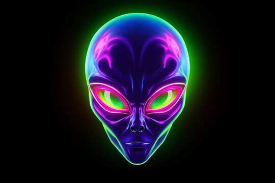 A graphic neon sticker of an alien face