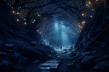 A fantasy cave with access to cosmos and universe - obrazy, fototapety, plakaty