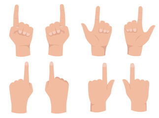 Pointing hand vector collection with various human hands showing direction with finger. Flat design on white background