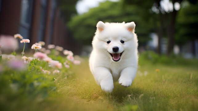 white dog in the grass, Generative Ai	