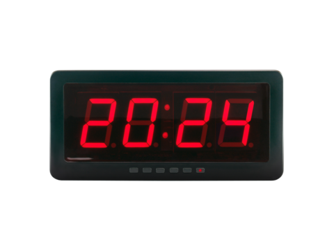 number 2024 illuminated on electric alarm clock display isolated on transparent, time for new year countdown - Powered by Adobe