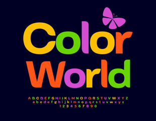 Fototapeta premium Vector bright Logo Color World. Kids Artistic Font. Creative Alphabet Letters, Numbers and Symbols with Font.