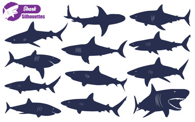 sea animal Shark silhouettes Vector illustration