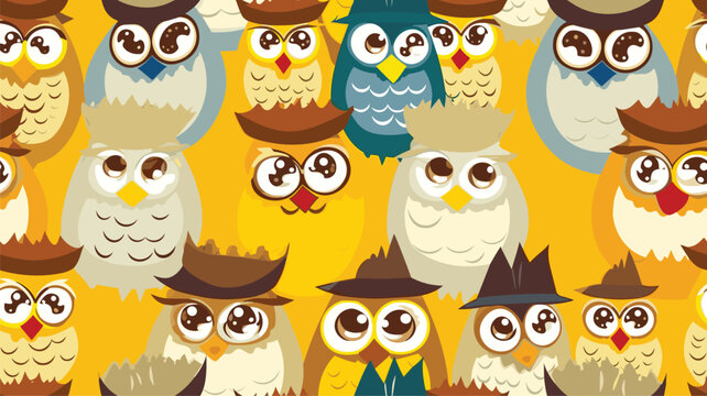 Seamless cartoon owls pattern