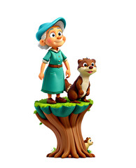 a cartoon character standing on a tree stump