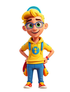 a cartoon character wearing glasses and a yellow shirt