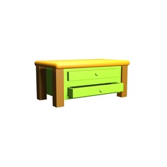 Bright green (lime, yellow) and wooden bedside coffee table (nightstand) 3d illustration isolated on a white background, side view