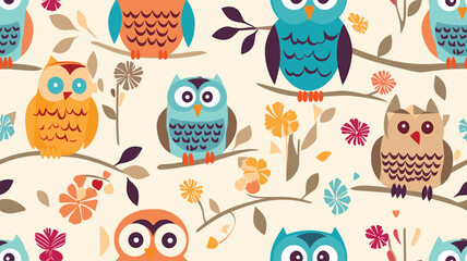 Seamless owls birds pattern