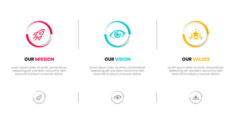 Mission Vision Values infographic Banner template. Company goal infographic design with  Modern flat icon design. vector illustration infographic icon design banner. © Artex