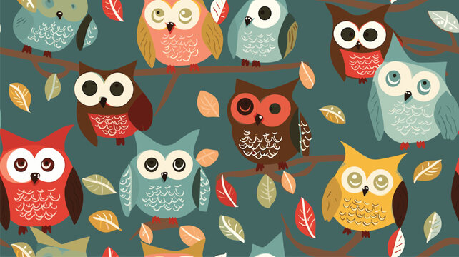 Seamless owls birds pattern