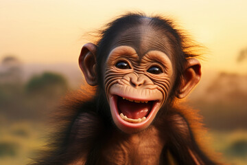 Cute chimpanzee with a big happy smile close up