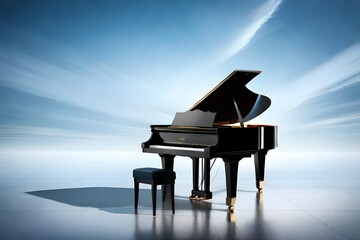 black color piano isolated on the blue.