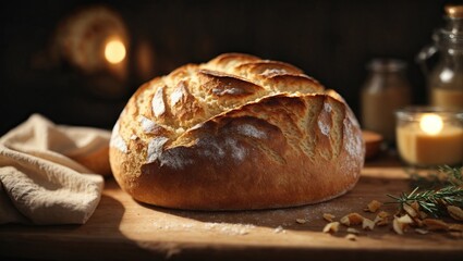 Homemade sourdough bread. Freshly baked until crispy. Ai generated.