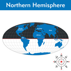 Northern Hemisphere, globe, vector illustration, Science