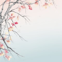pastel background with tree. place for text. birch, aspen. spring banner. autumn poster