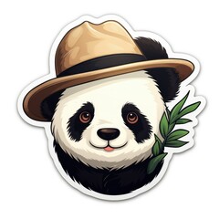 sticker character cute panda wearing a hat. cartoon animal