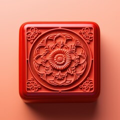 Chinese Mid-Autumn Festival. moon cake. red postcard Asia China with lotus. traditions