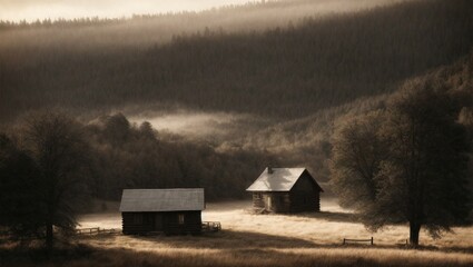 A lonely cabin, majestic landscape