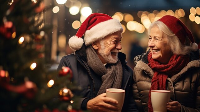 A man and a woman sitting next to a christmas tree
