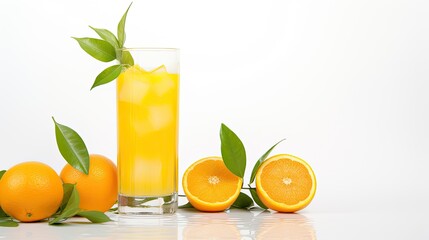 Fototapeta premium Image of a glass of freshly squeezed orange juice on a white background.