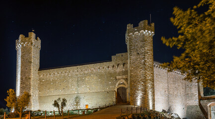 Panorama of Rocca di Montalcino at night in Tuscany, Italy. - 640784582
