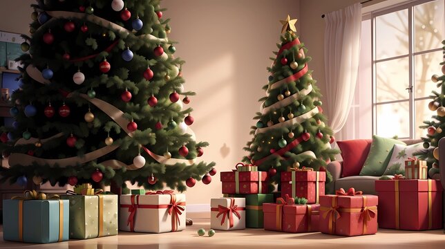 Christmas tree with a presents, generative Ai art 