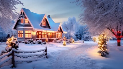 Christmas Lights outside on a House, synchronized to music or spinning Christmas-themed projections.