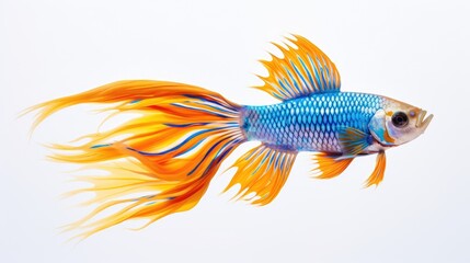 Fototapeta premium Image of a single fish delicately on a white background.